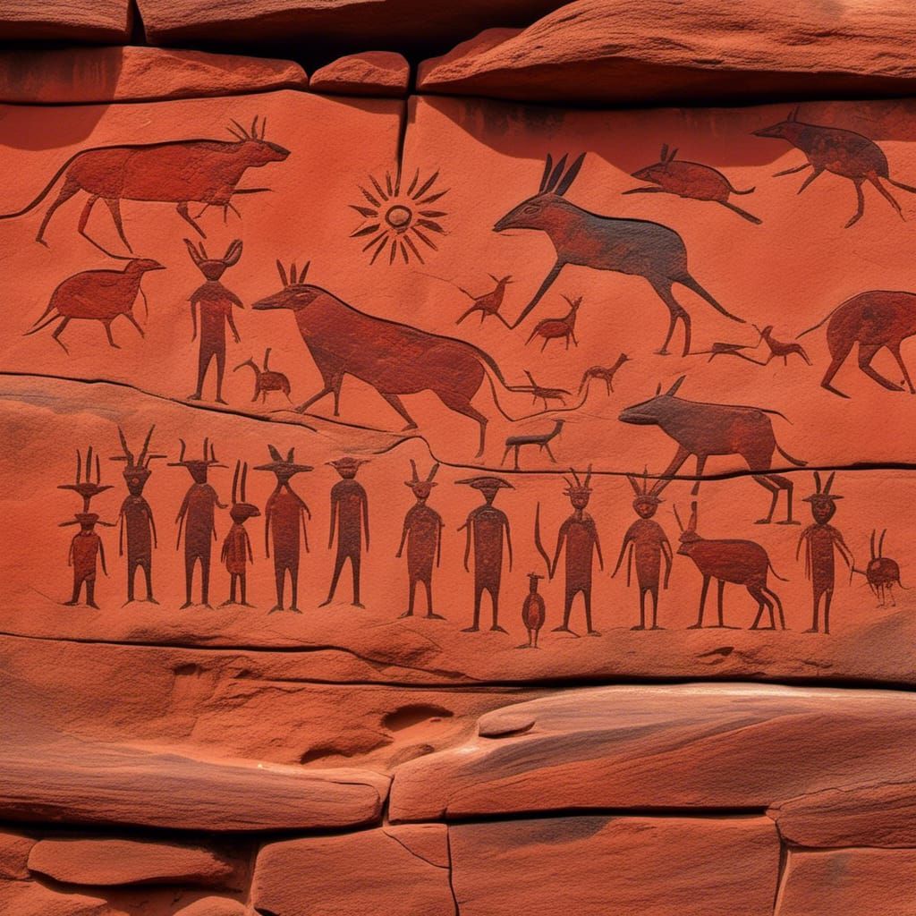 Ancient Aboriginal Petroglyphs on Red Rock