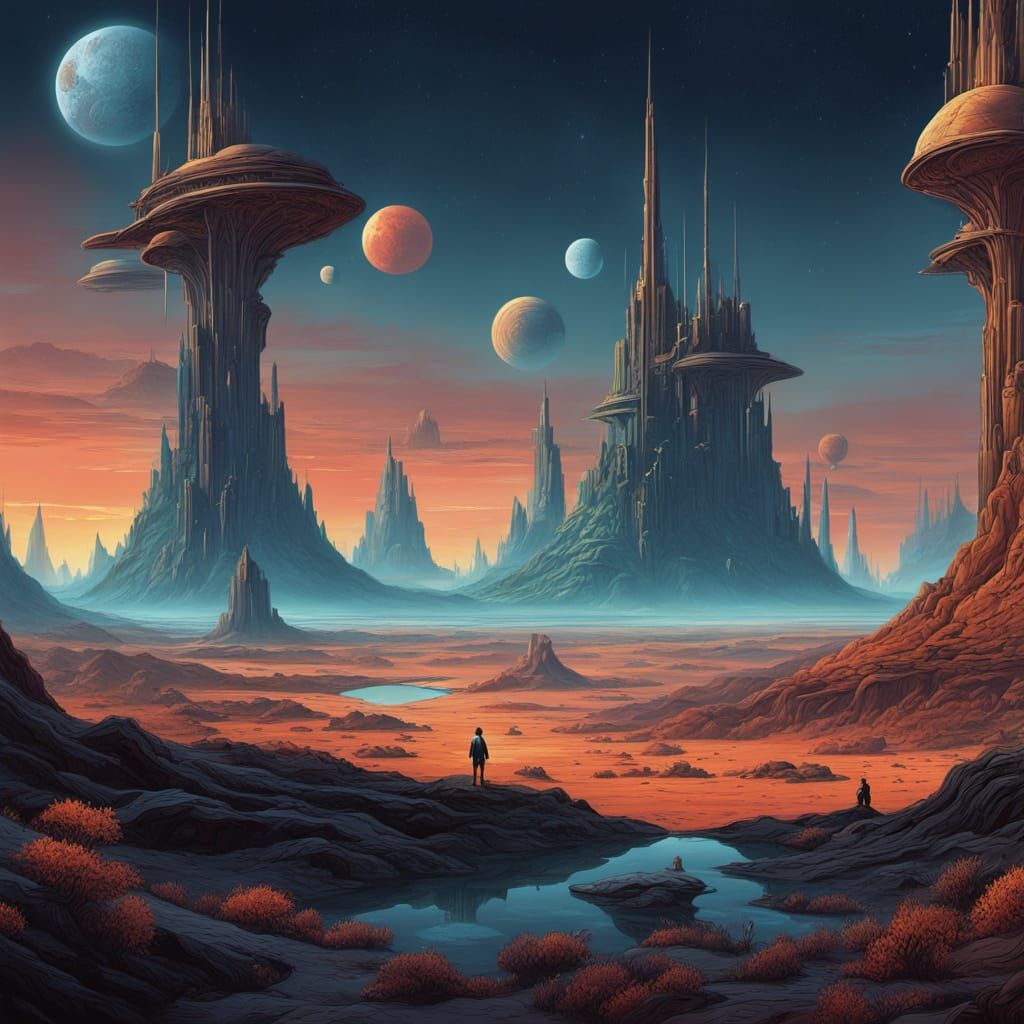 Alien Explorer in Surreal Bioluminescent Landscape