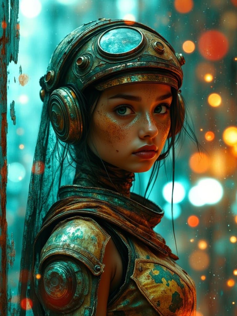 Atompunk Teenage Girl Scavenger in Mechanized Armor