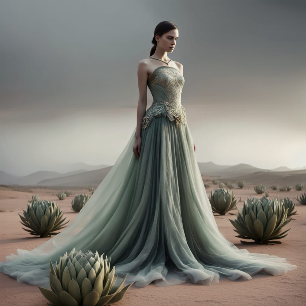 Ethereal Desert Goddess in Iridescent Welwitschia Couture