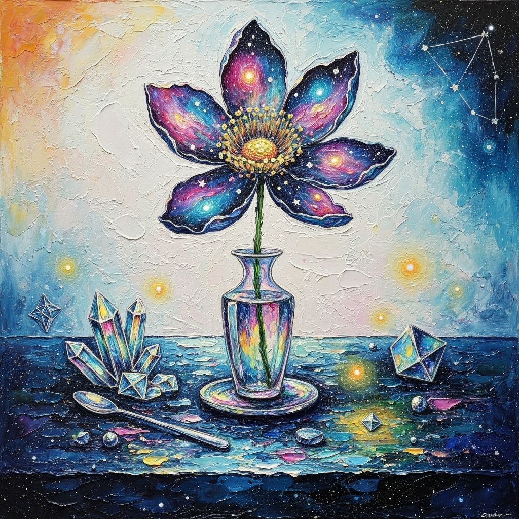 Cosmic Still Life: Impasto Painting of Nebula Flower