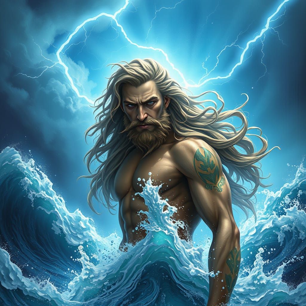 Majestic Aquarius Embodied in Turbulent Stormy Seascape