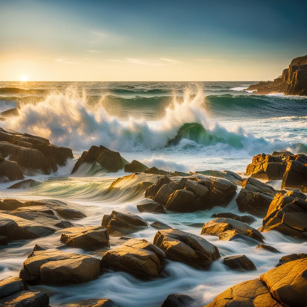 Atlantic Ocean Waves Crashing: Golden Light