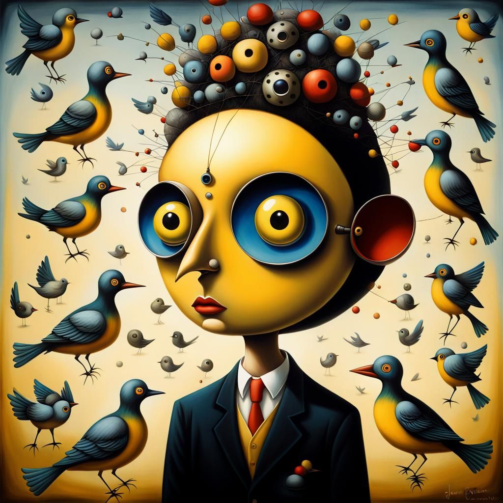 Man with Birds: Surreal Pop Art Portrait