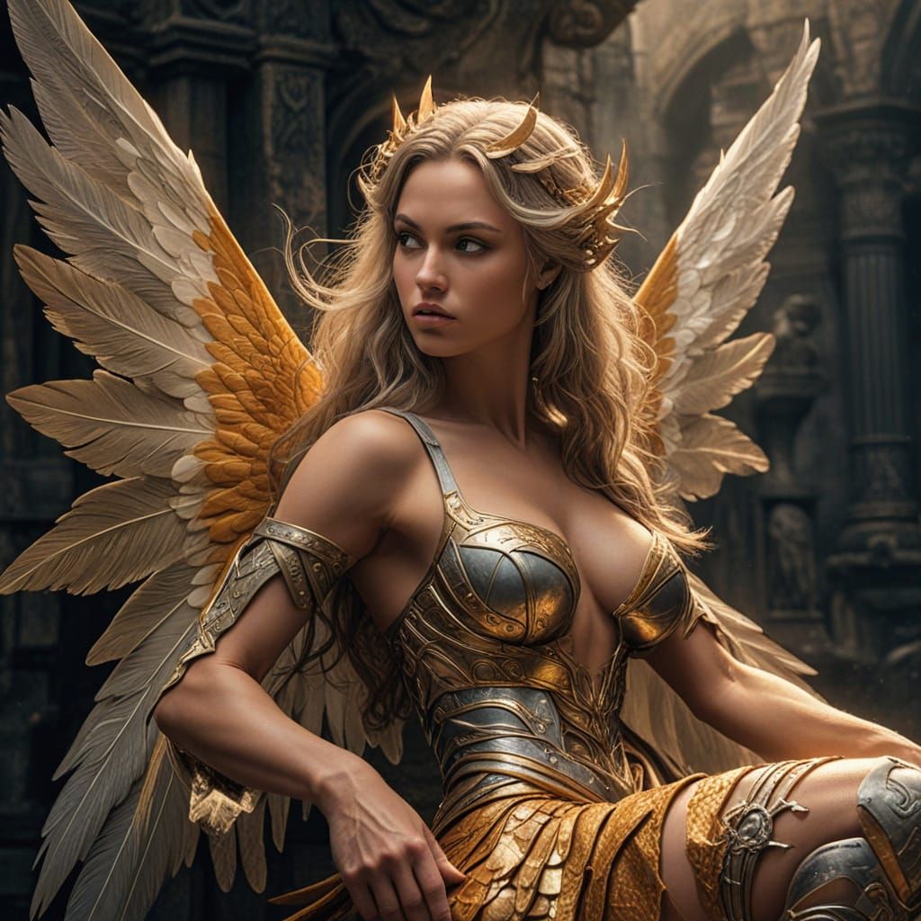 Angelic Female Bodybuilder Warrior in Ornate Armor