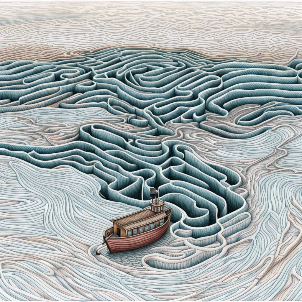 Hand-Drawn Colored Pencil River Maze