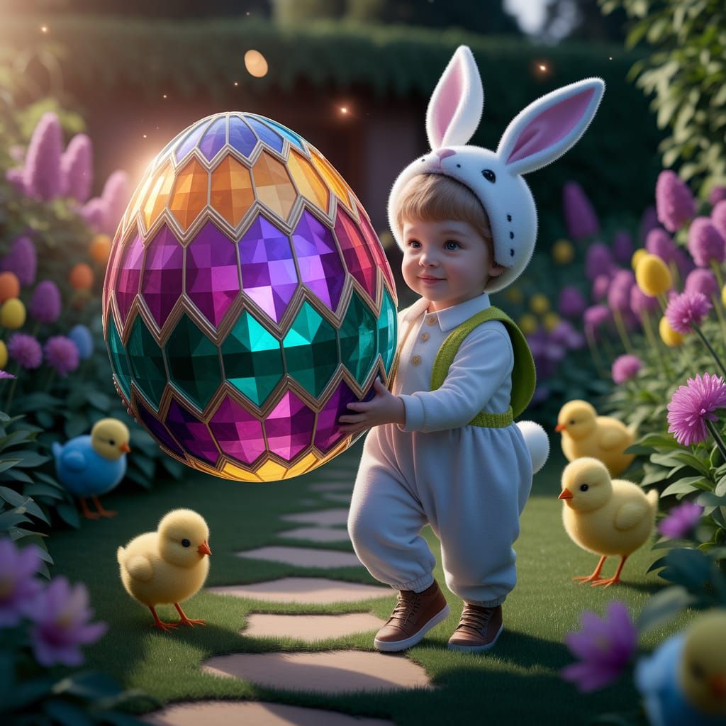 Surreal Easter Egg Scene with Whimsical Garden