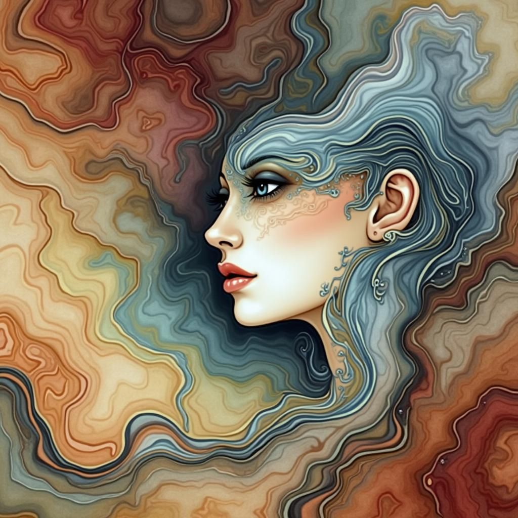 Abstract Alcohol Ink Painting with Hidden Face