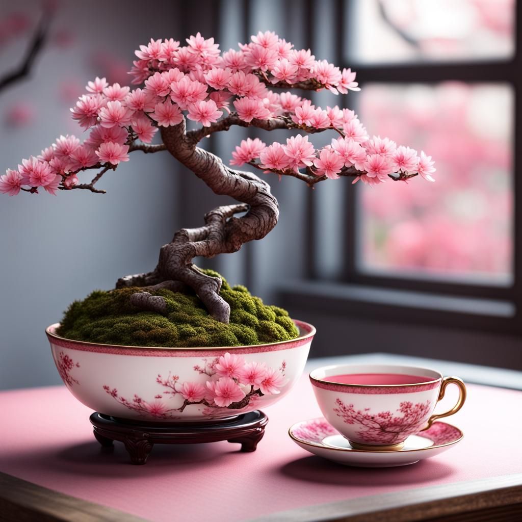 Sakura Bonsai Tree in Tea Cup