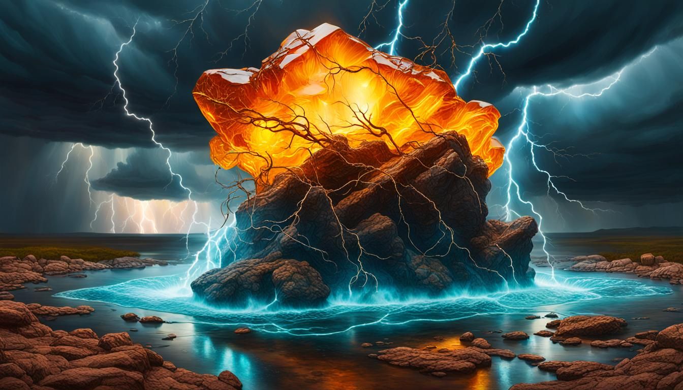 Electrifying Amber Stone in Electric Splash Art