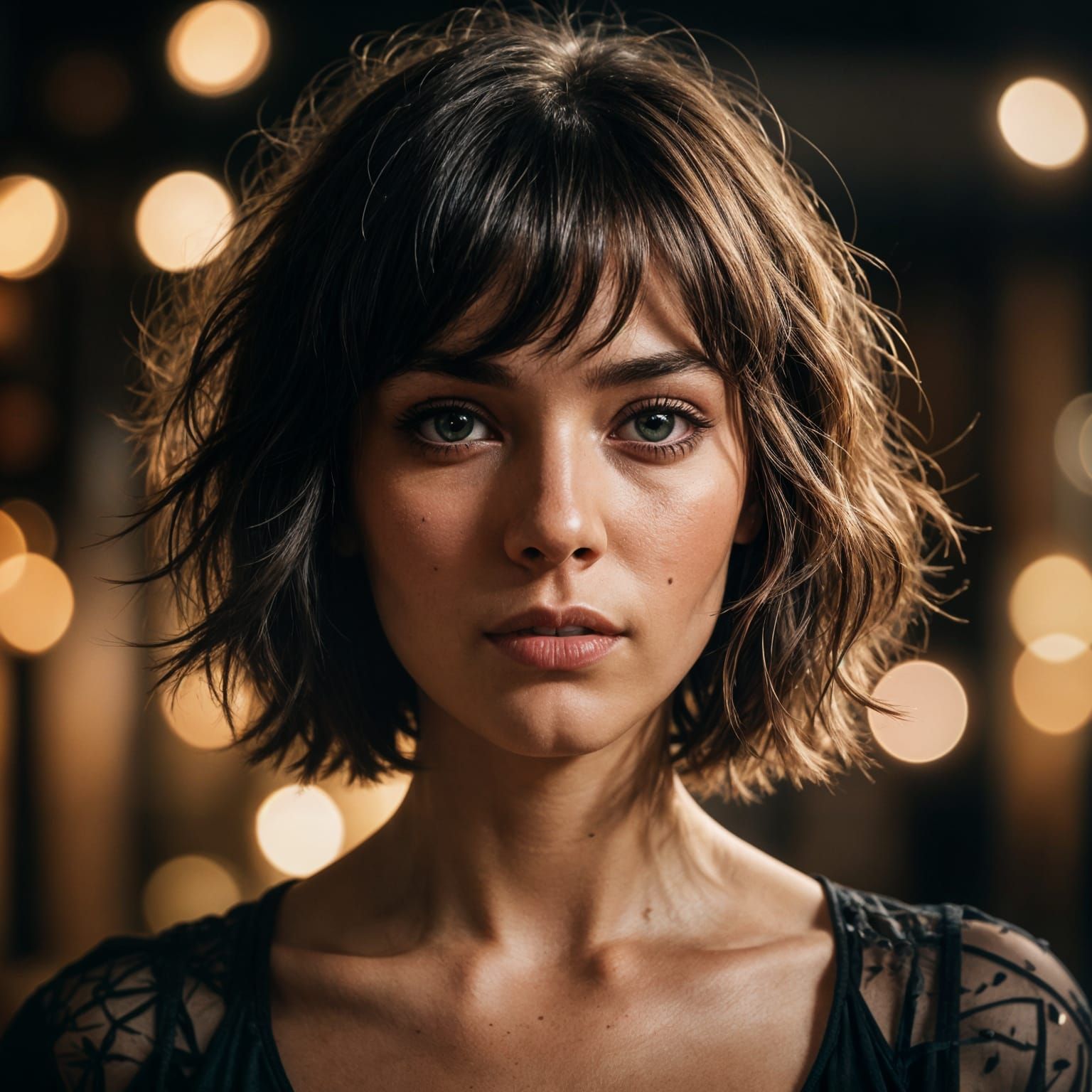 Brunette Woman in Sheer Top: Cinematic Film Still
