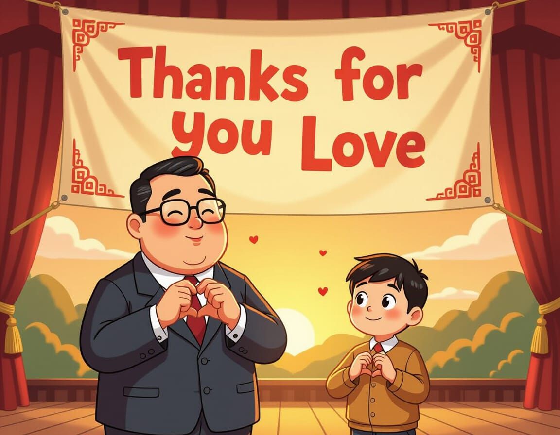 Man and Boy on Stage Expressing Gratitude in Cinematic Style