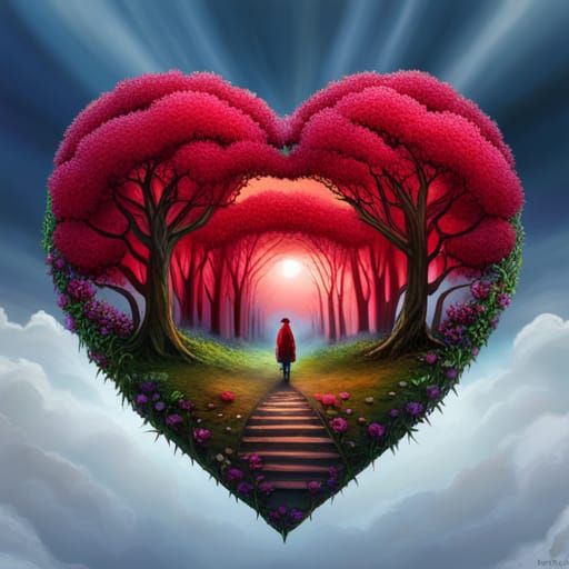 Fantasy Ruby Heart Adorned with Flowers