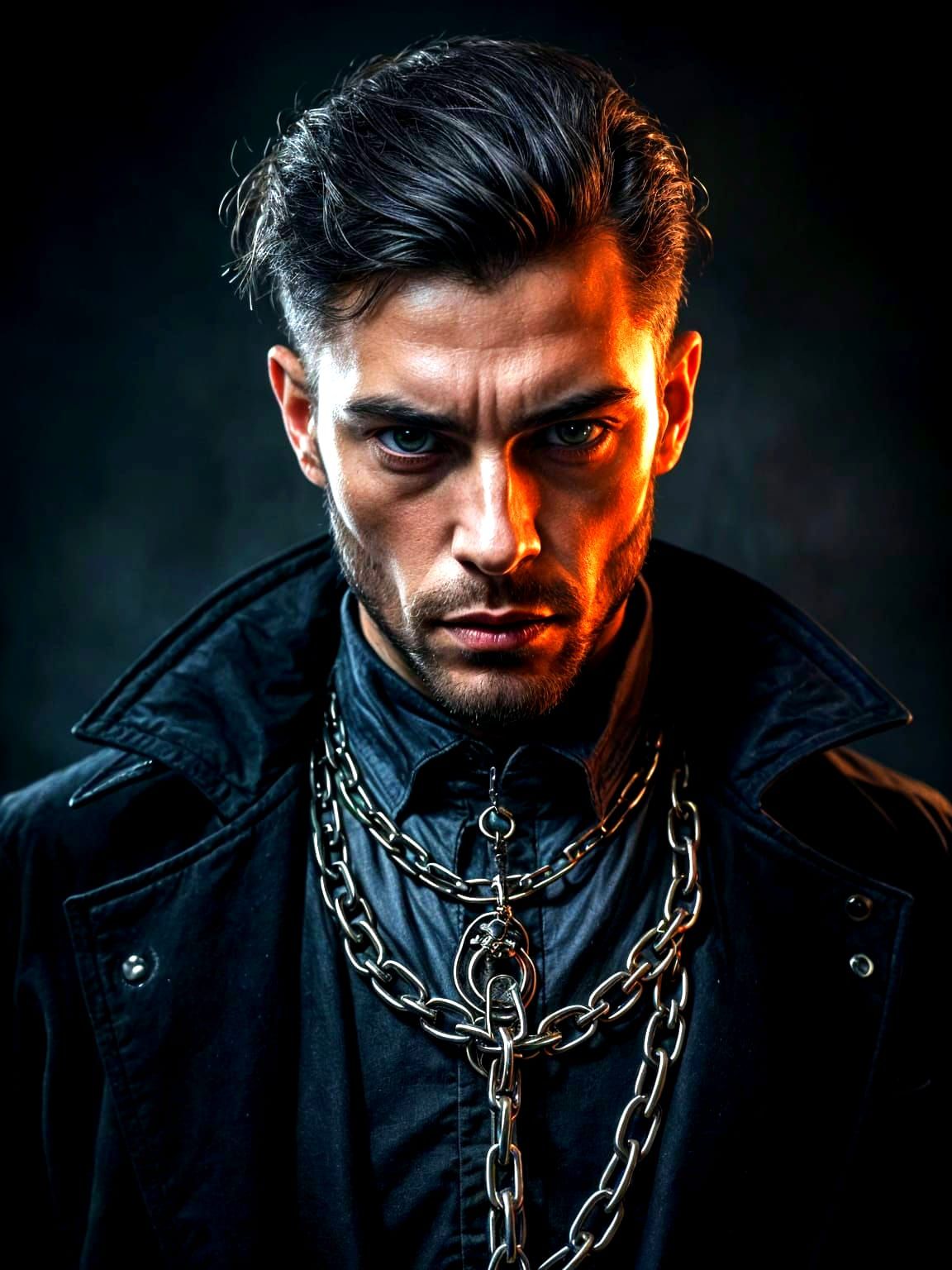 Gothic Portrait of a Man with Red Accents