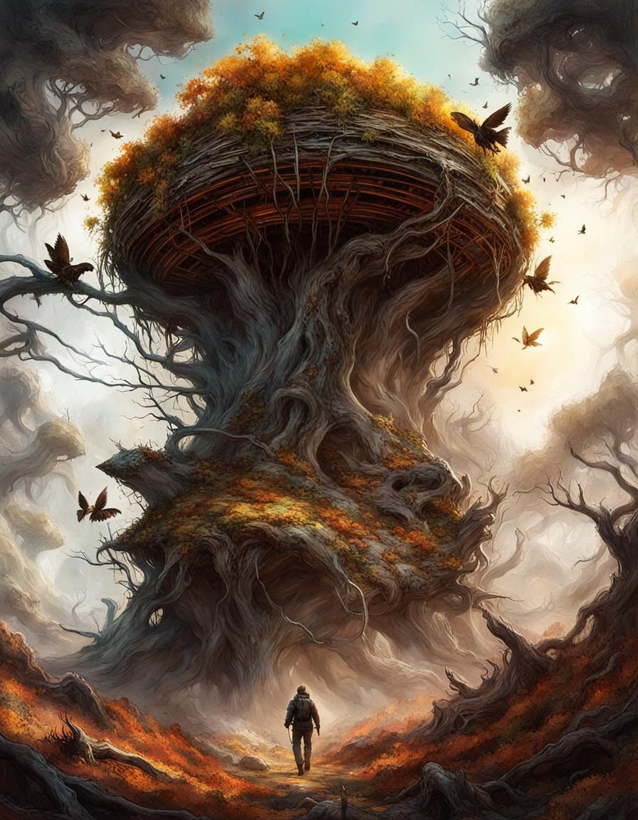 Cronenberg Body Horror Monster in Neon Yggdrasil Wasteland