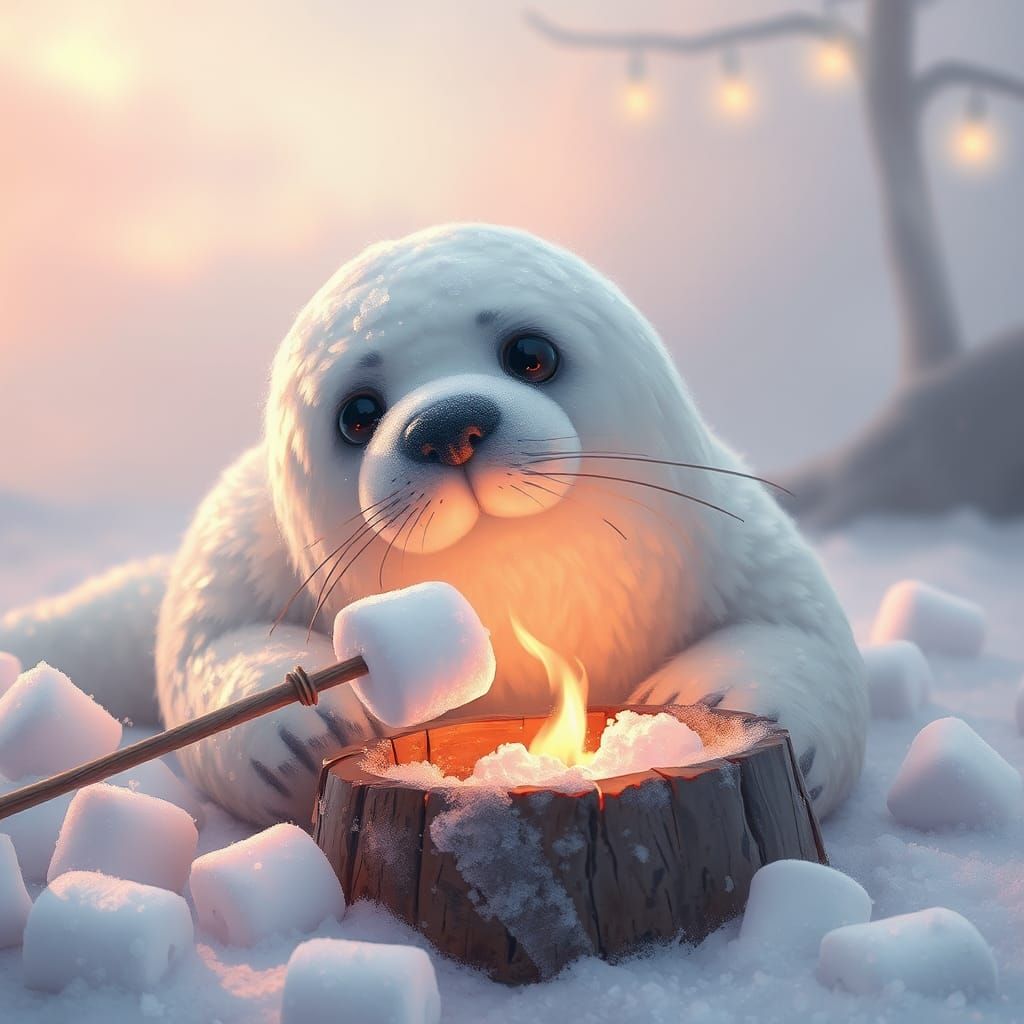 Marshmallow Seal Roasting Marshmallows in Marshmallowpunk St...