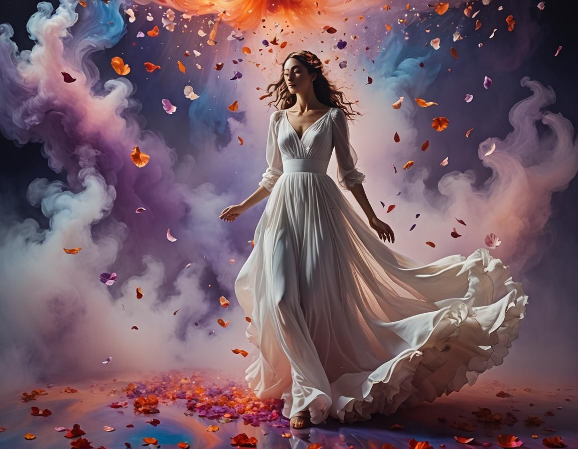 Ethereal Figure Surrounded by Cosmic Phenomena