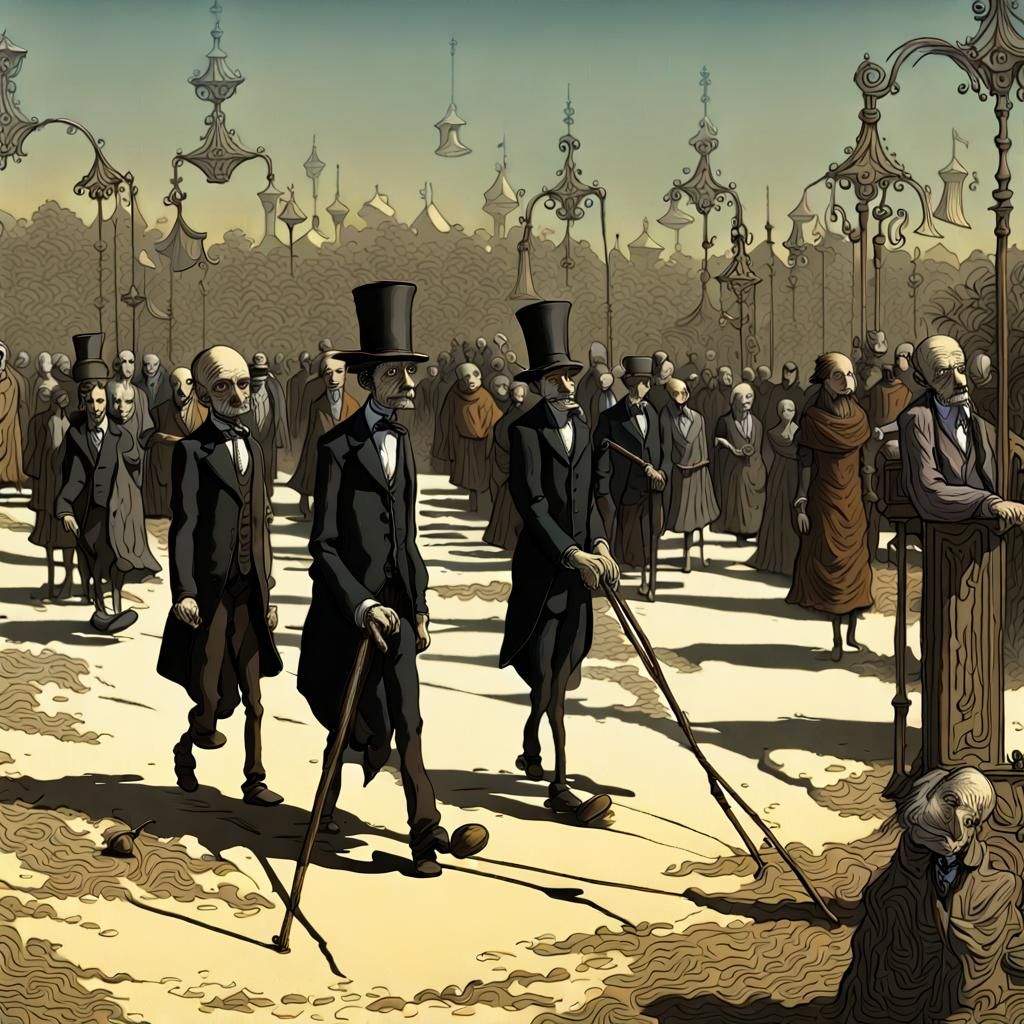 Marionette Funeral March in Modern Ink Painting Style