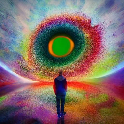 Surreal Figure in Vast Landscape, Vivid Digital Art