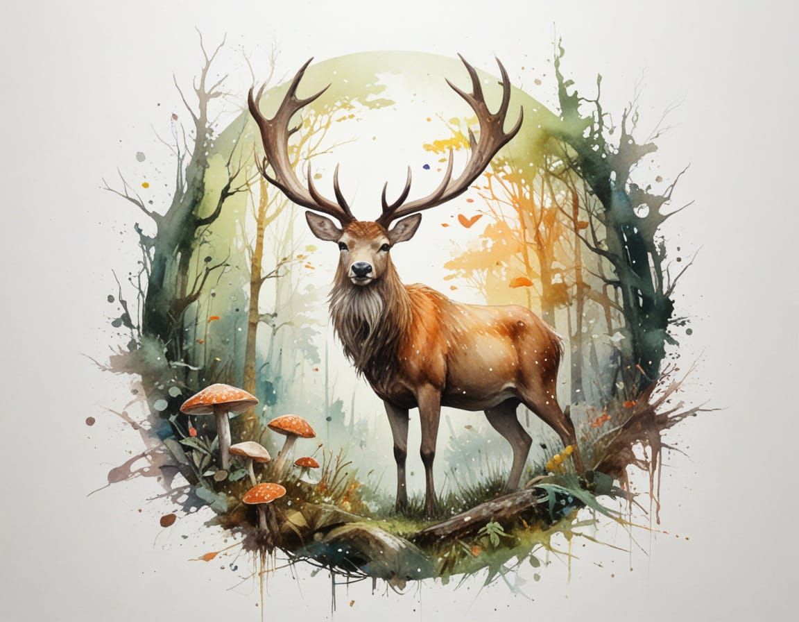 Crystal Stag in Enchanted Forest Moonlight