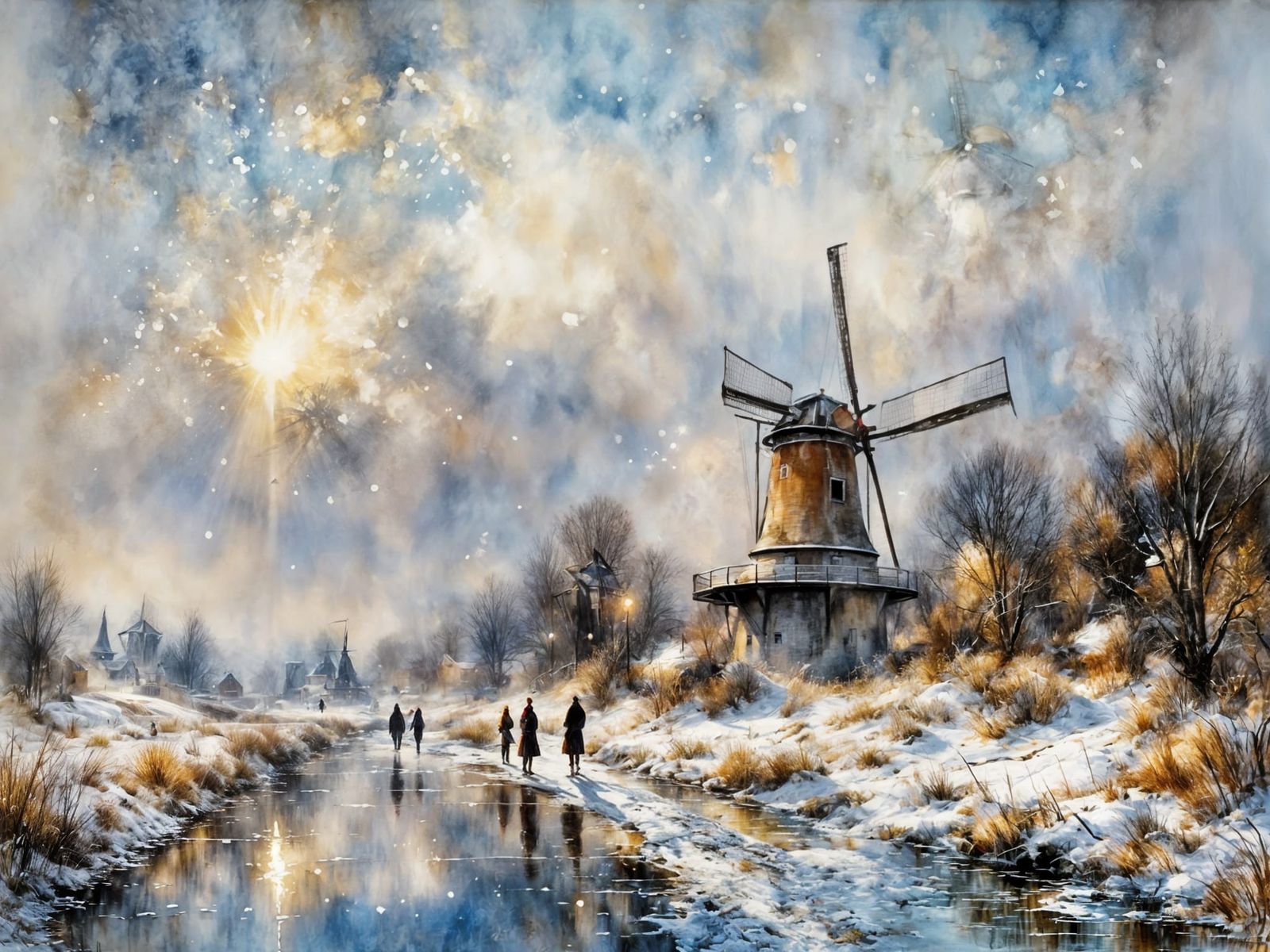 Winter Scene in Holland, Oil Painting in Golden Era Style