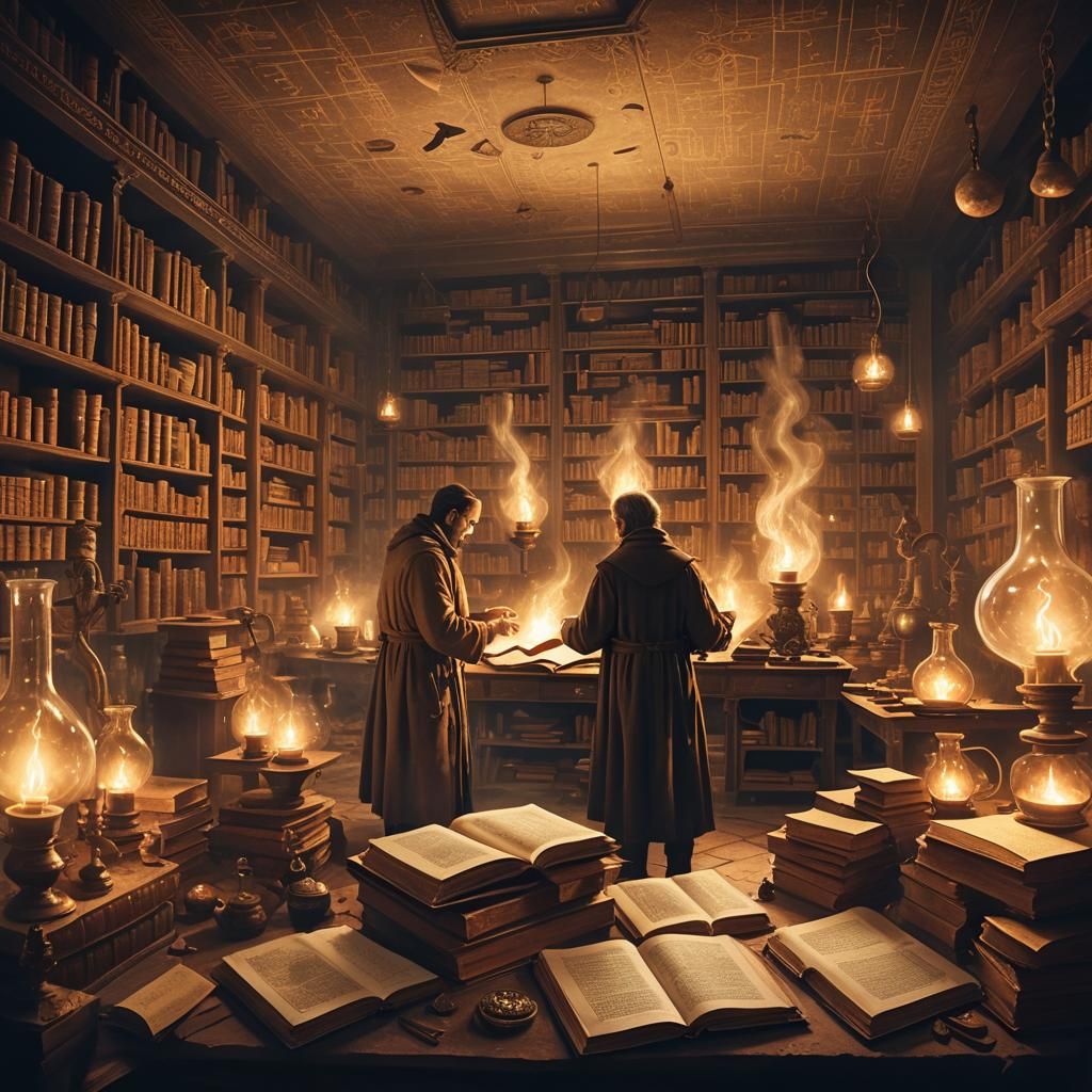 Ancient Laboratory Scene with Floating Equations