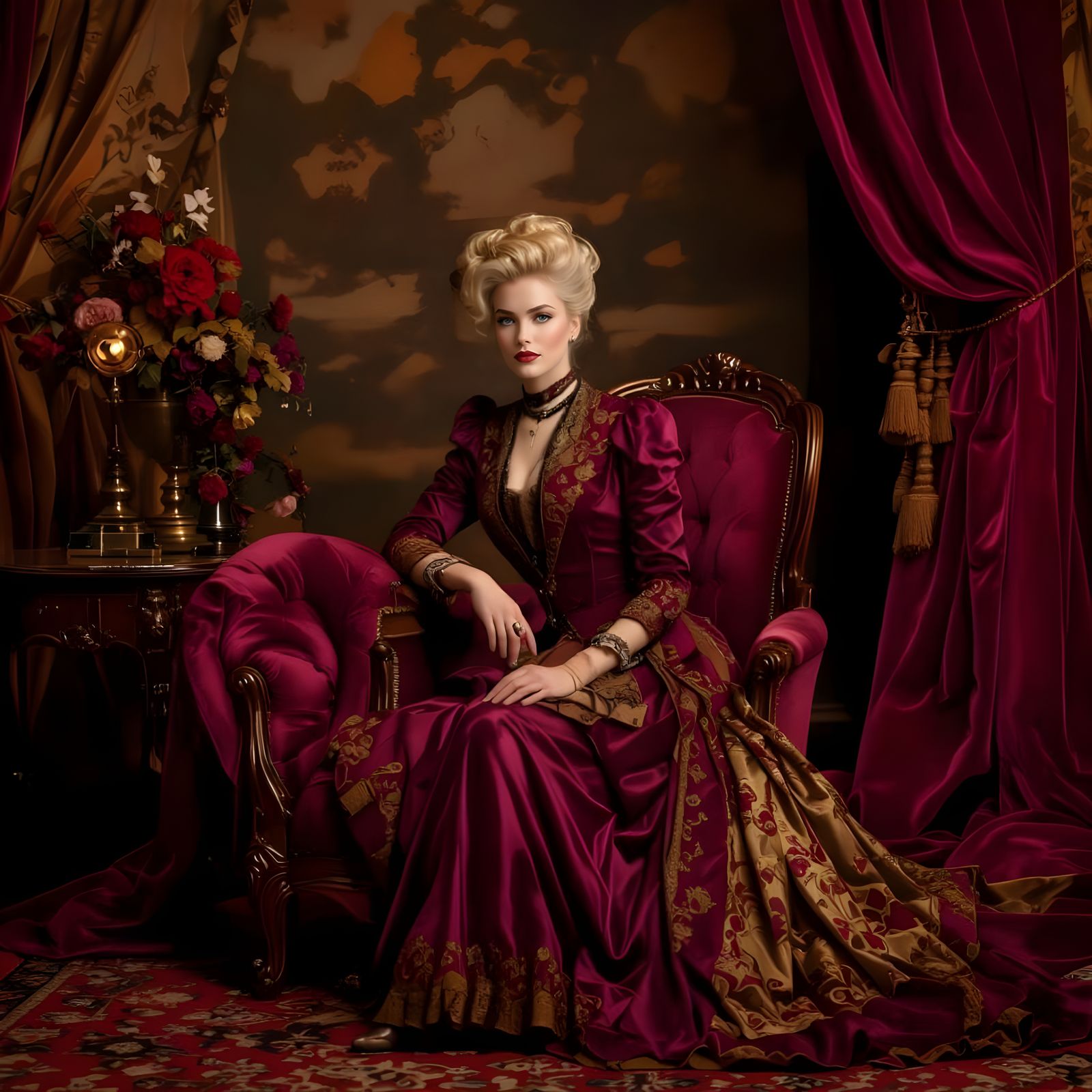 Elegant Edwardian Woman in Photo Studio
