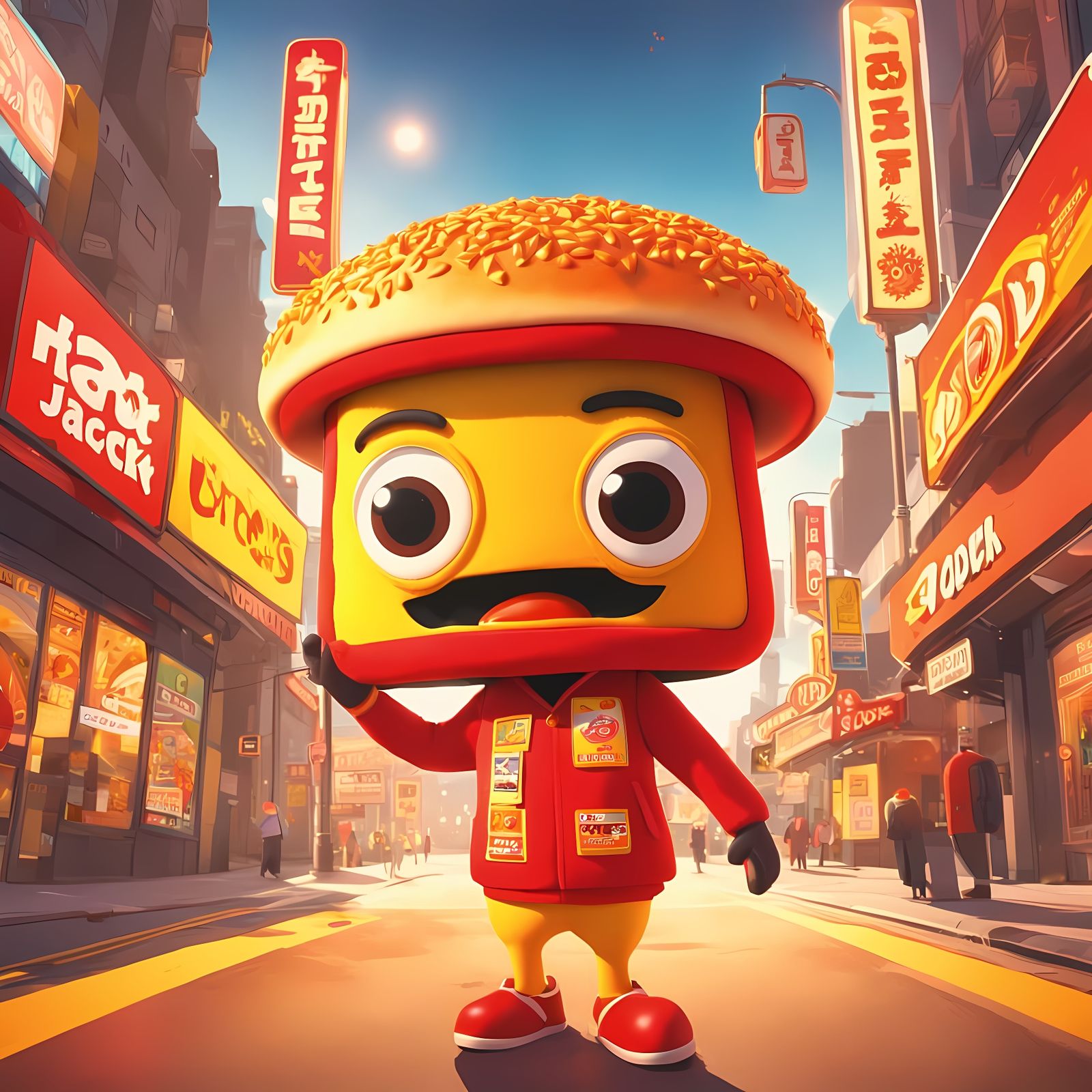 Friendly Cartoon Burger: The Hungry Jack's Mascot