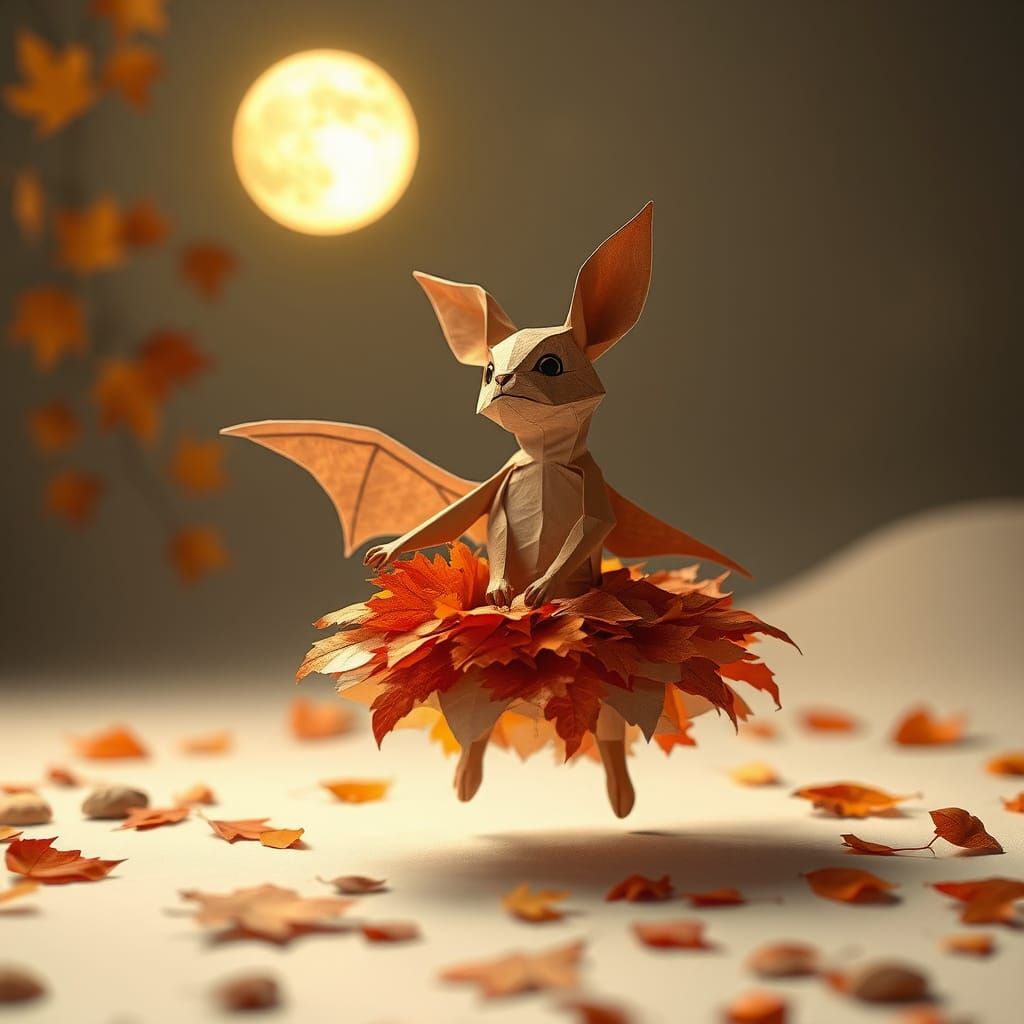 Whimsical Chupacabra Dancing in Autumnal Paper Art