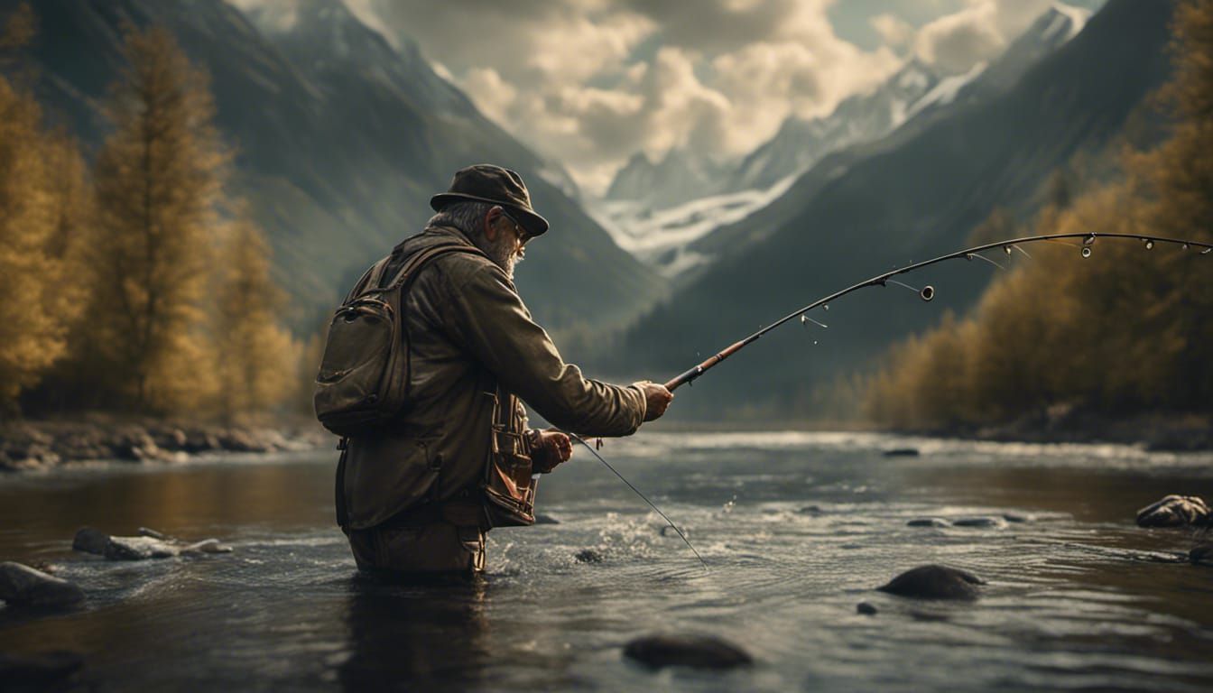Detailed Fly Fisher Casting in Digital Painting