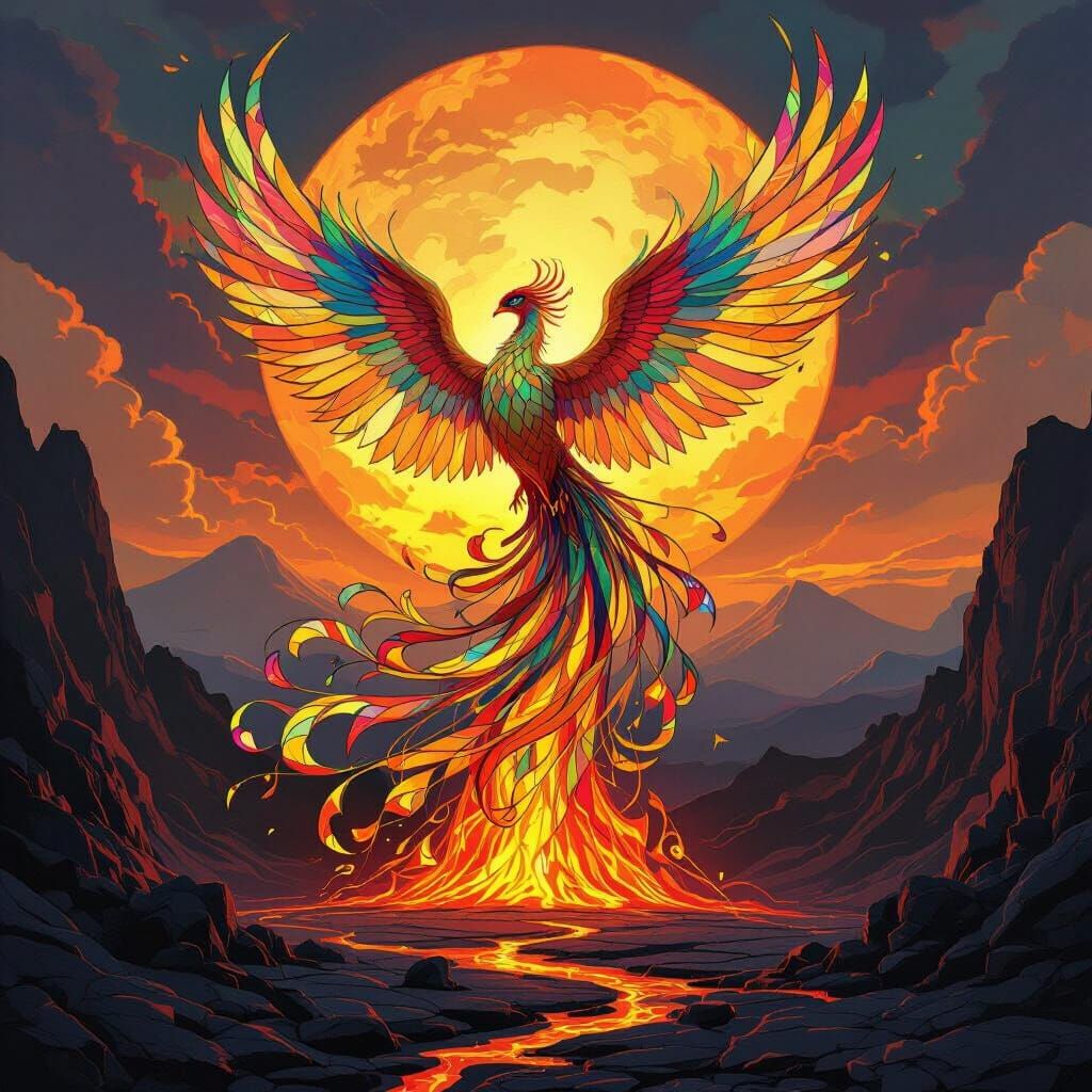 Majestic Phoenix of Iridescent Stained Glass