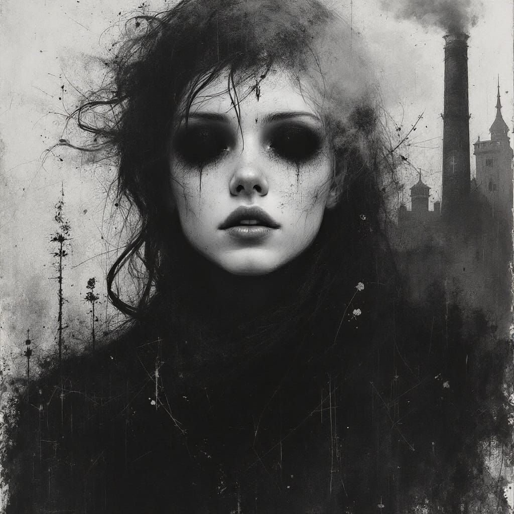 Mystical Portrait in Grunge Lithography Style