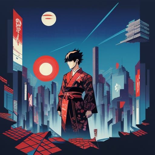 Utagawa Kuniyoshi meet Akira.. in Cubist futuristic world.. ...