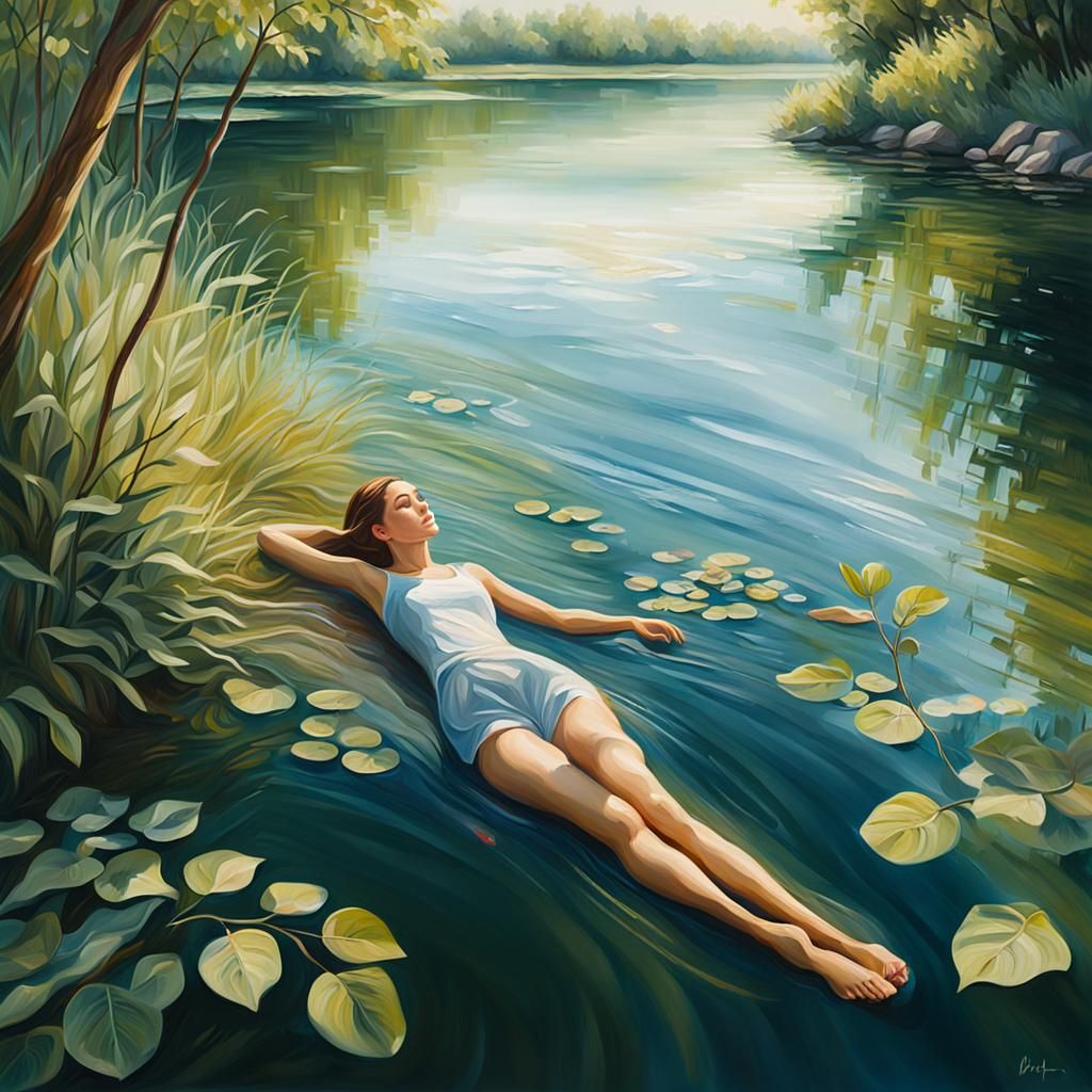 Girl in Lake: Impressionist Oil Painting in Natural Light
