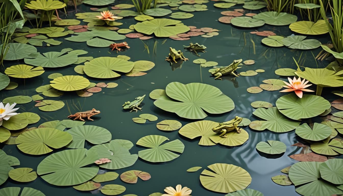 Frogs and Caiman in Amazon Stream, Origami Style