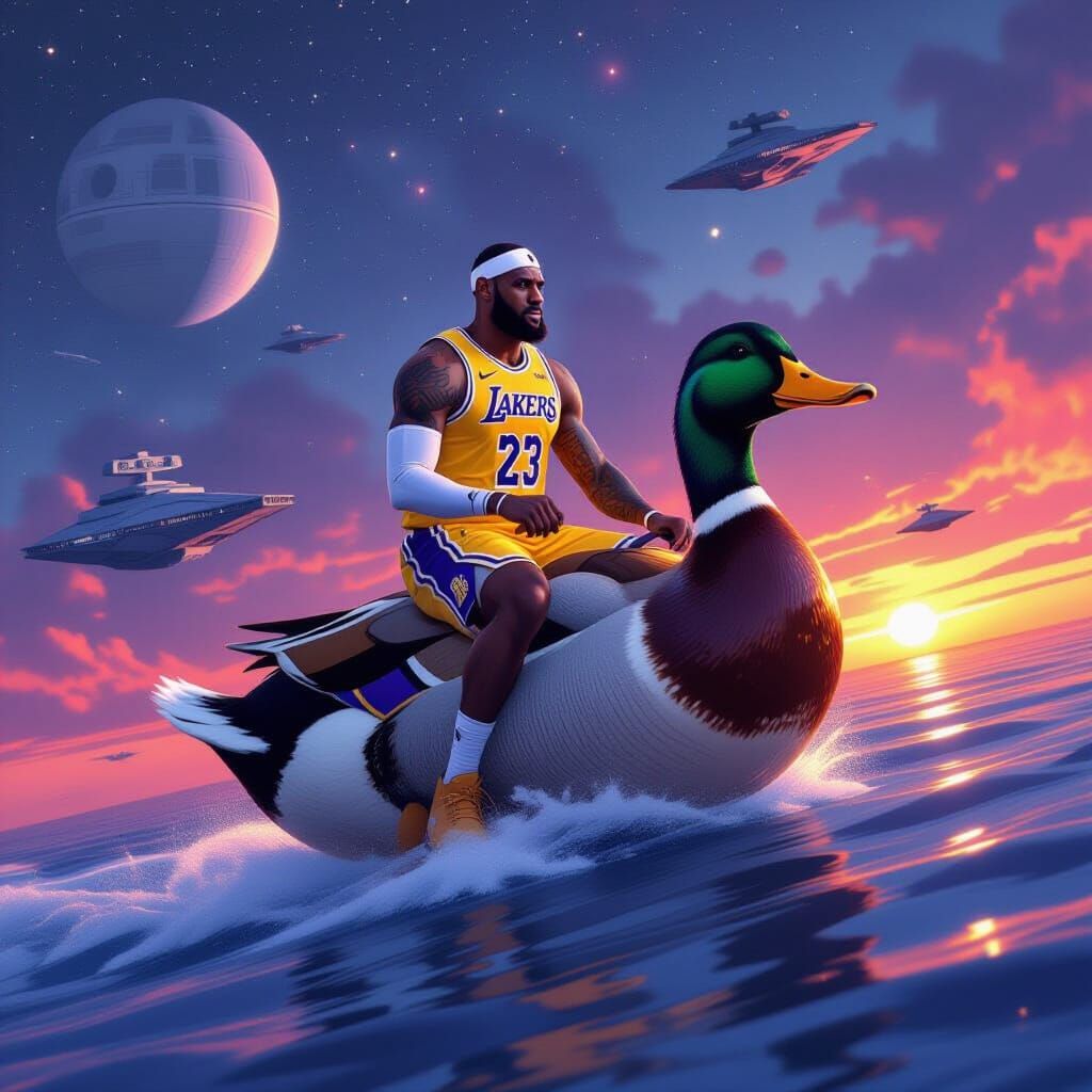 LeBron James Rides Giant Duck in Star Wars Nebula