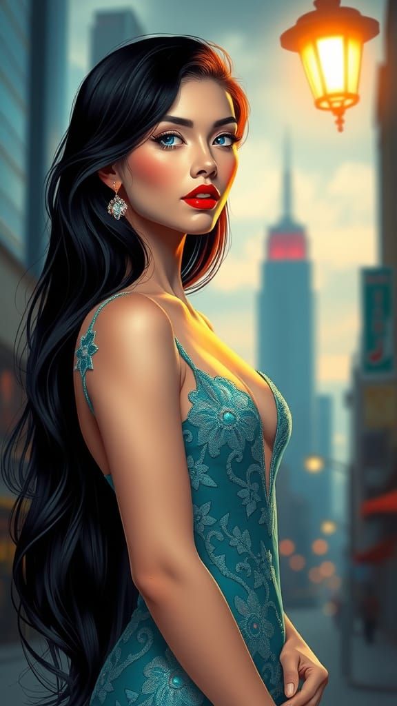 Ethereal Art Nouveau Goddess in Aqua Blue Lace