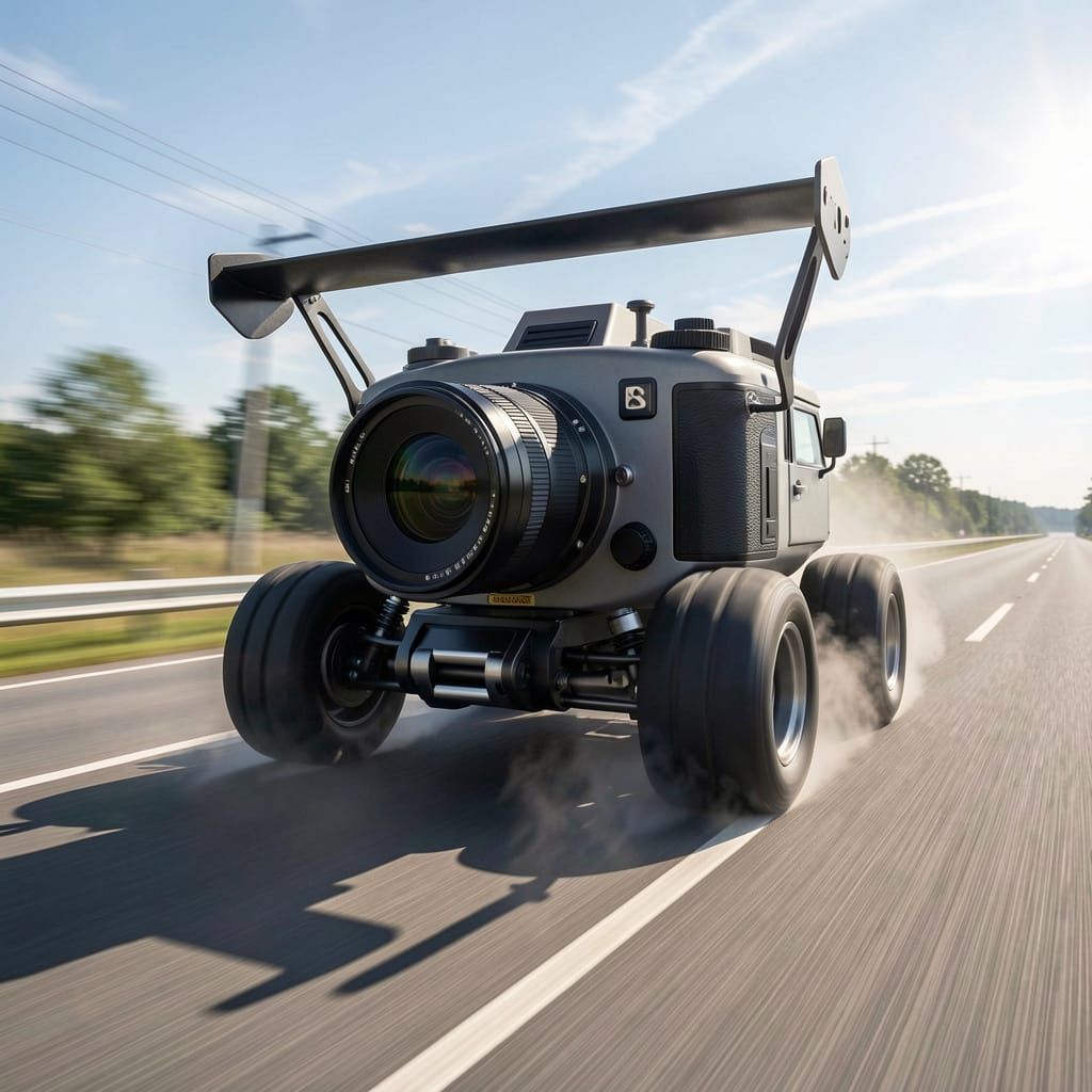 Giant Camera on Wheels Speeds Down Road