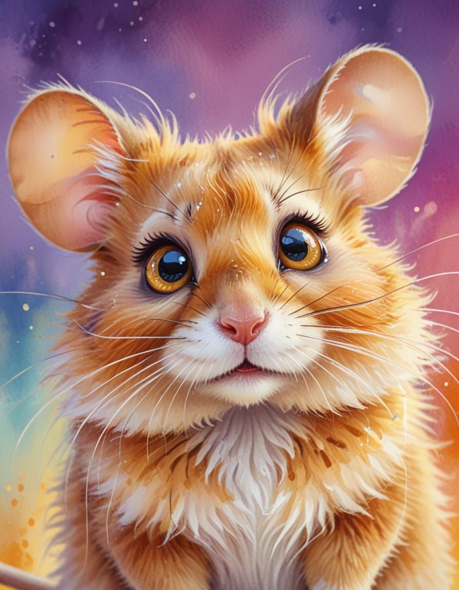 Scared Mouse Face in Watercolor Cartoon Style