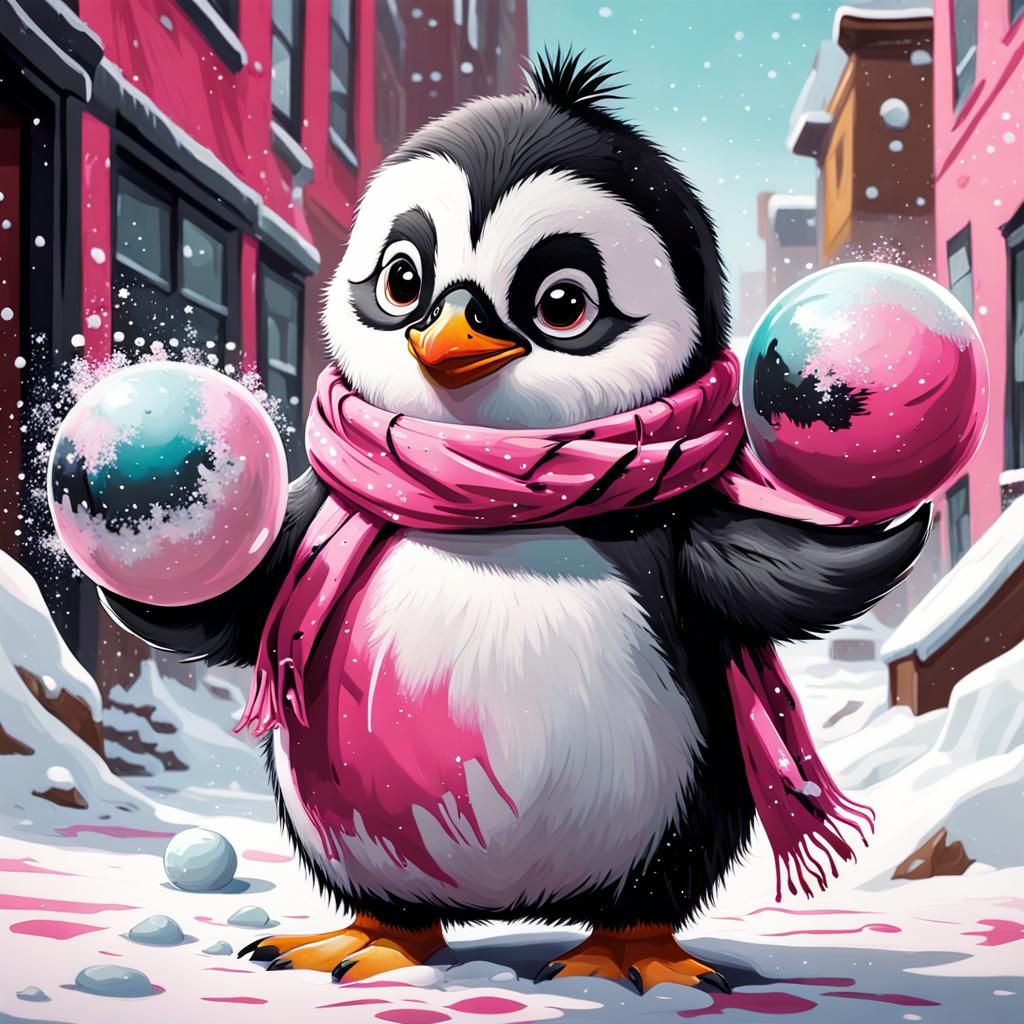 Colorful Graffiti Art of Chubby Penguin Team