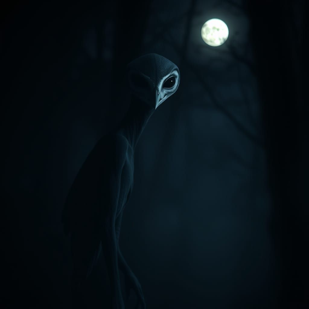 Alien Owl Hybrid in Misty Woods, Wildlife Photography