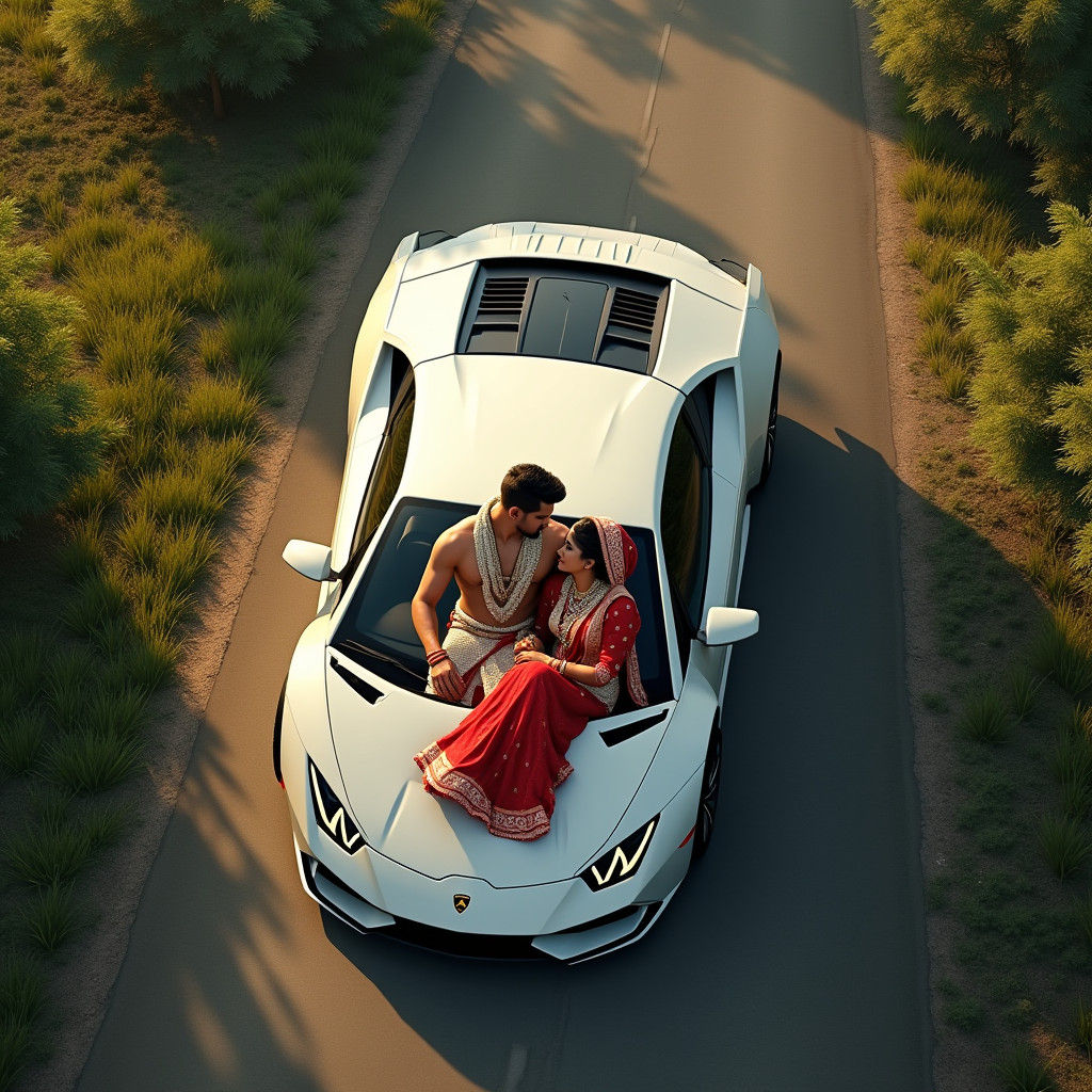 Couple on Lamborghini: Aerial Dreamscape Inspired by Artstat...