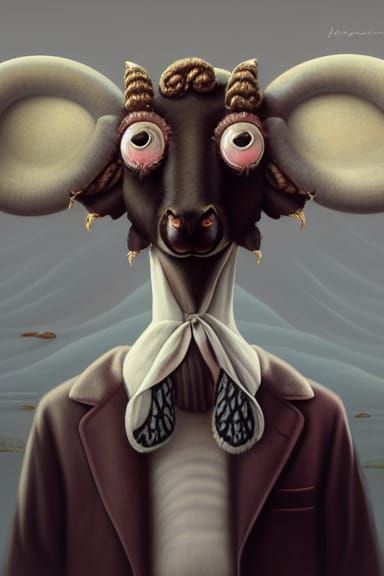 Surreal Anthropomorphic Sheep Portrait in Lowbrow Art Style