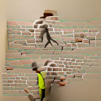 Man Walks Through Brick Wall: Photorealistic Surrealism