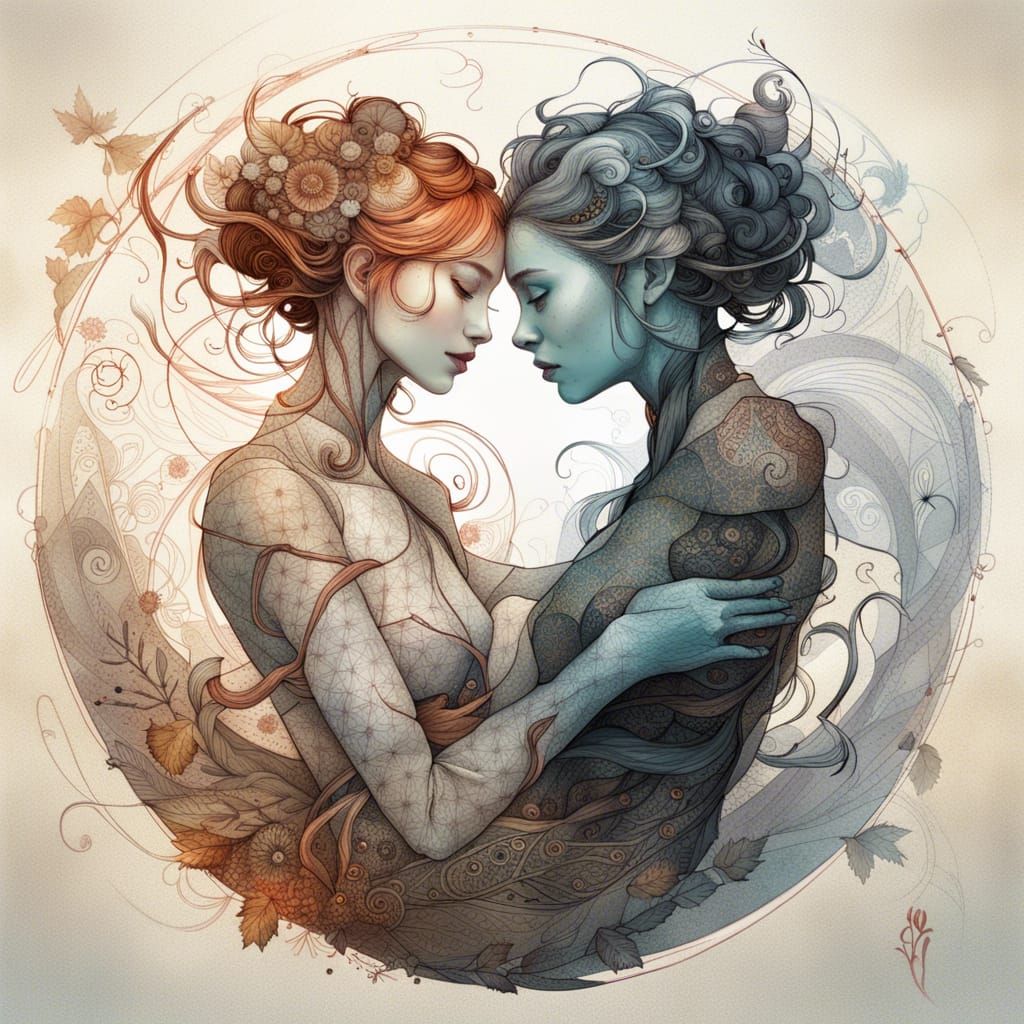 Yin and Yang Loving Embrace: Digital Art