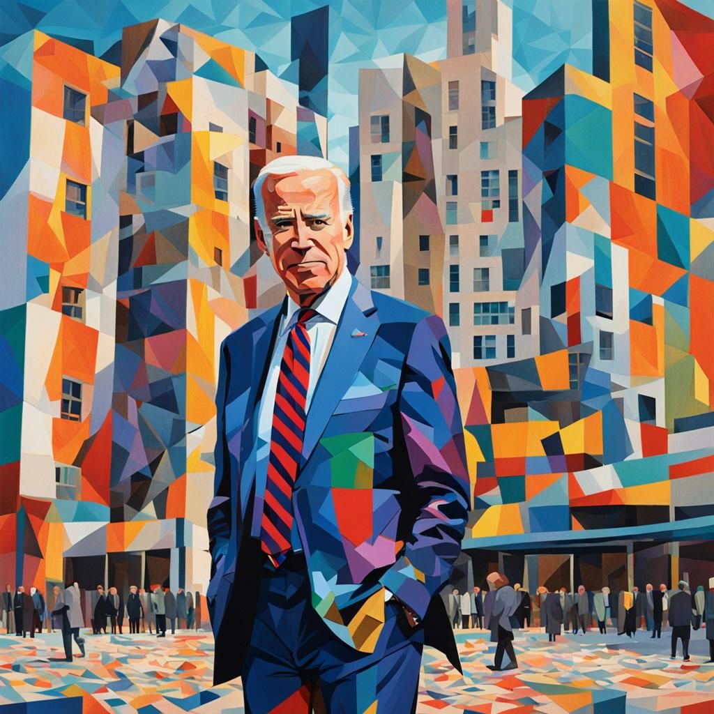 Joe Biden Portrait in Cubism Style with Vivid Colors