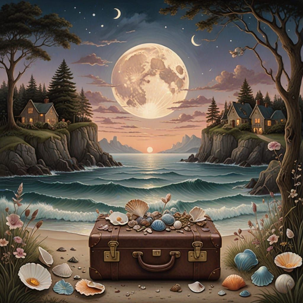 Dreamlike Seascape in Vintage Leather Suitcase