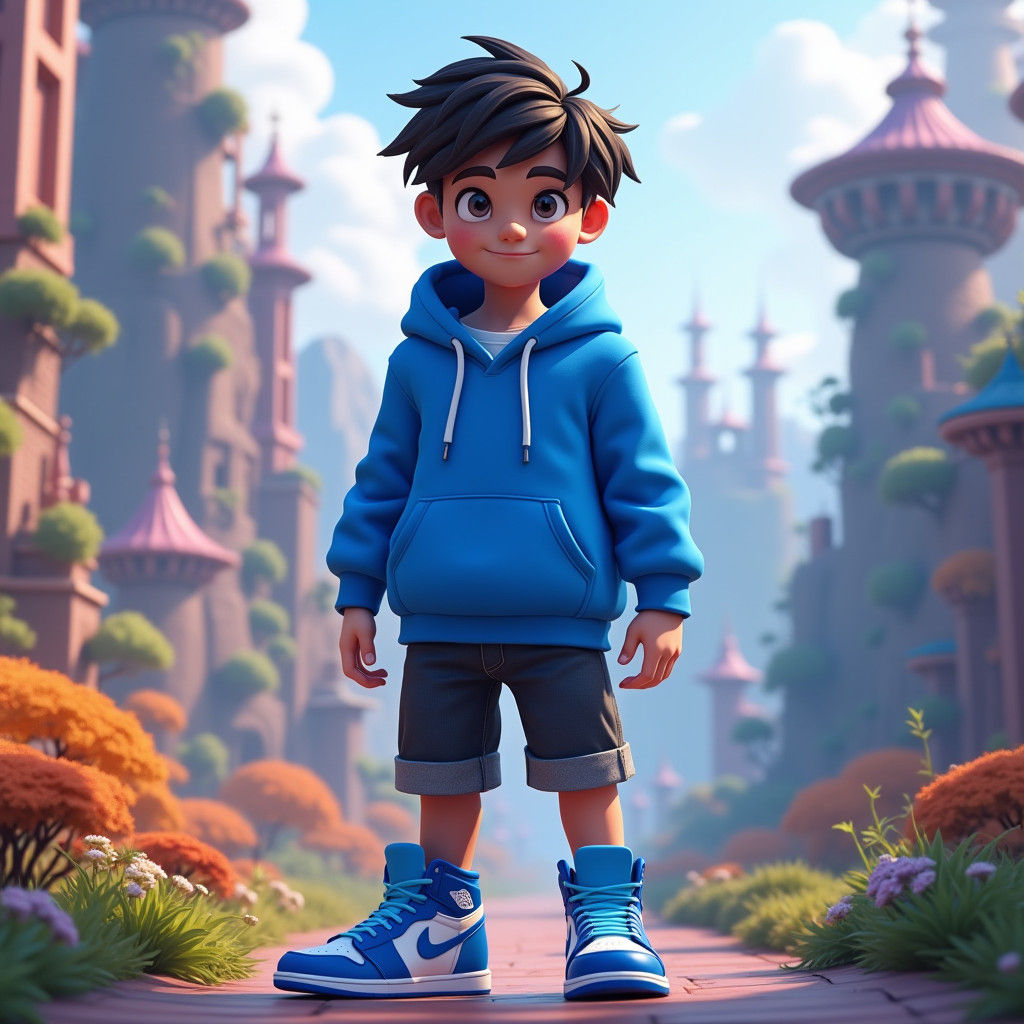 Heroic Roblox Character in Dreamlike Landscape