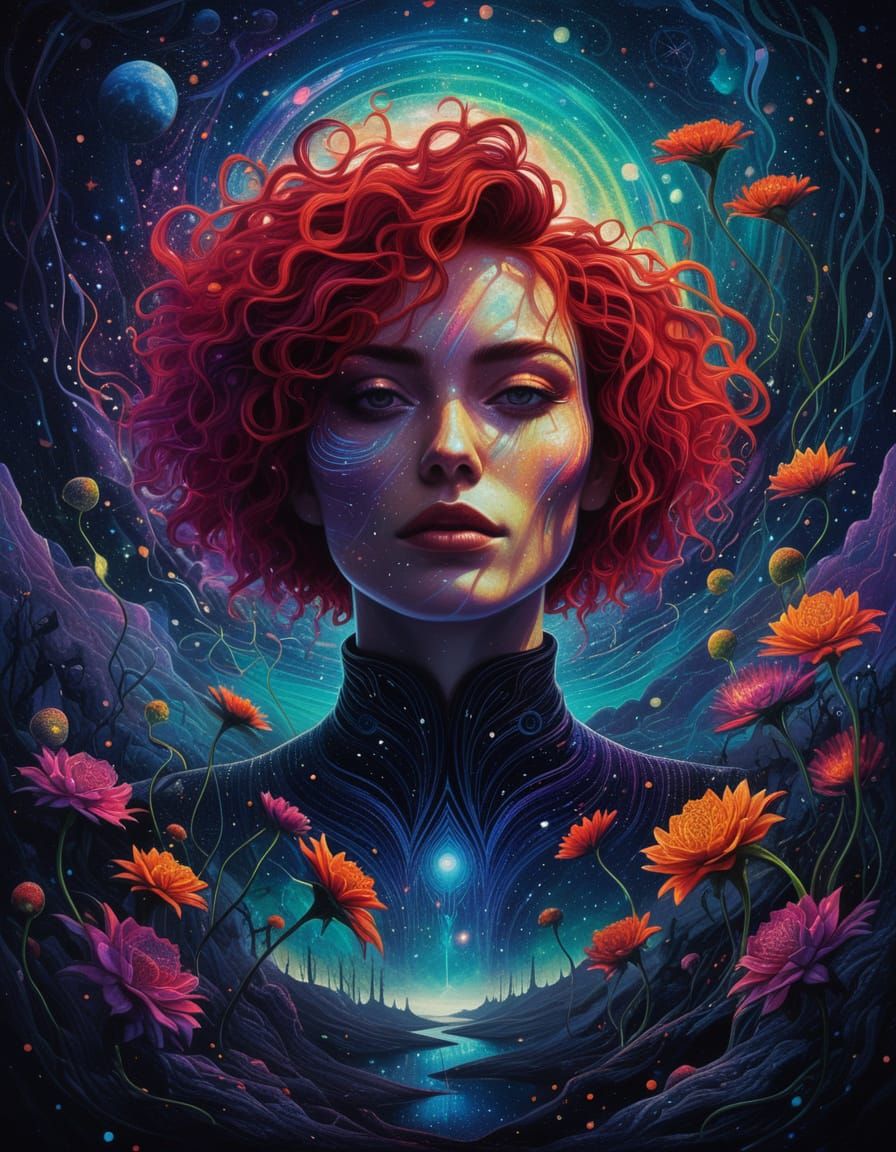 Gothicpunk Goddess in Cosmic Dreamscape