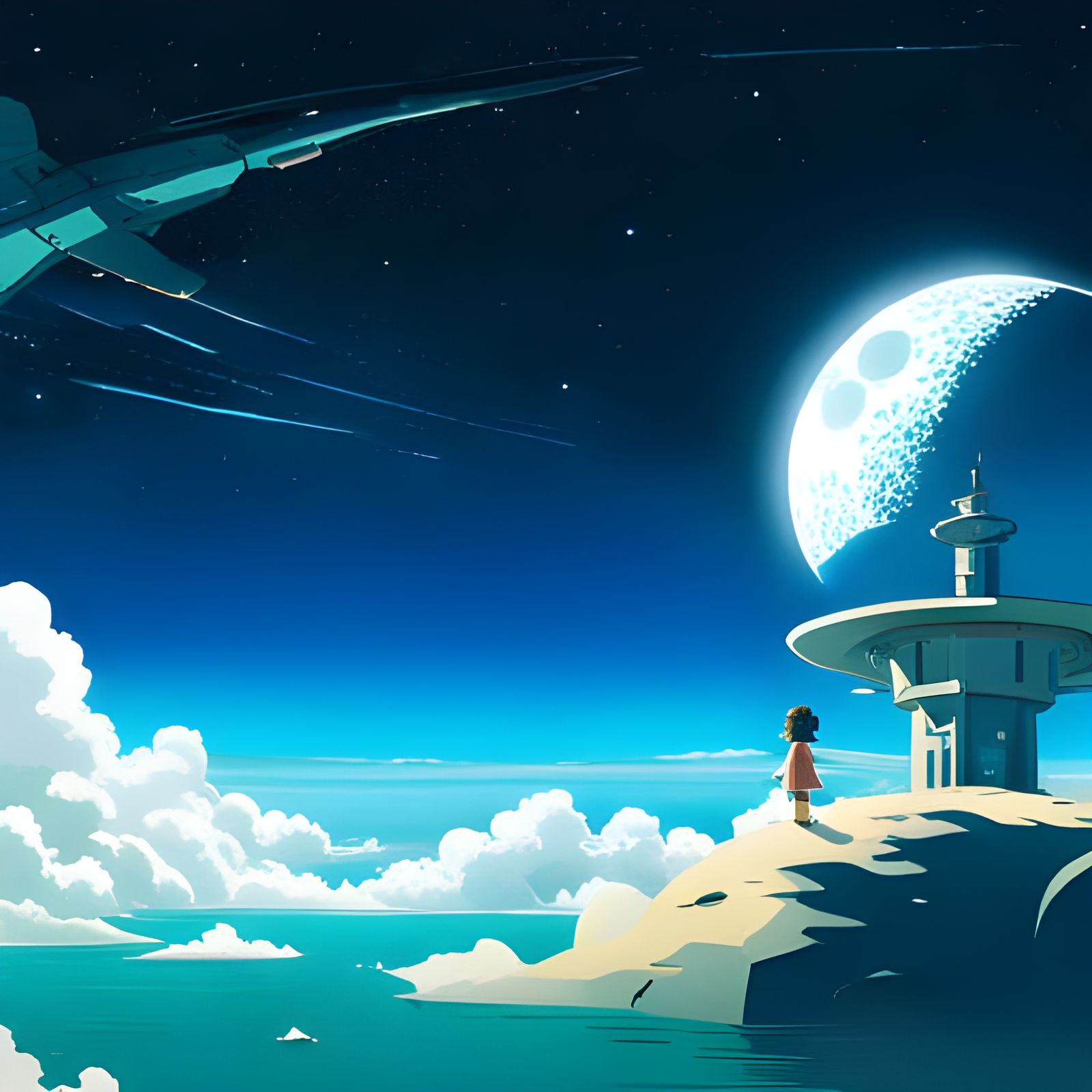 Lofi Space Girl in Ghibli Anime Style